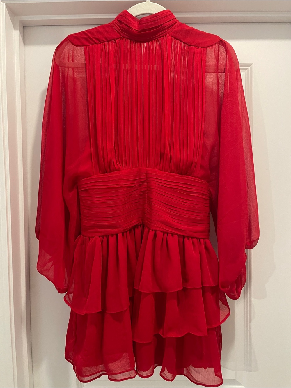 EUC Red Pleated Tiered Chiffon EXPRESS Mini Dress, 4
